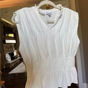 Current/Elliott White Smocked Sleeveless Blouse